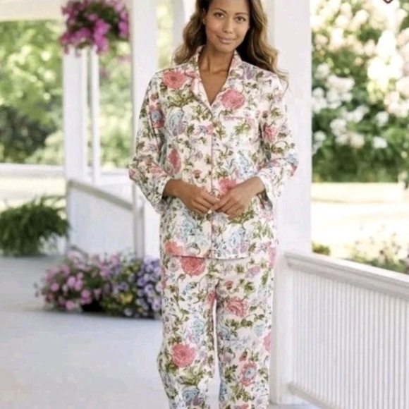 Ella Simone Floral Pajama Set English Rose Cotton Vermont Country Store Sz XL - Picture 1 of 16